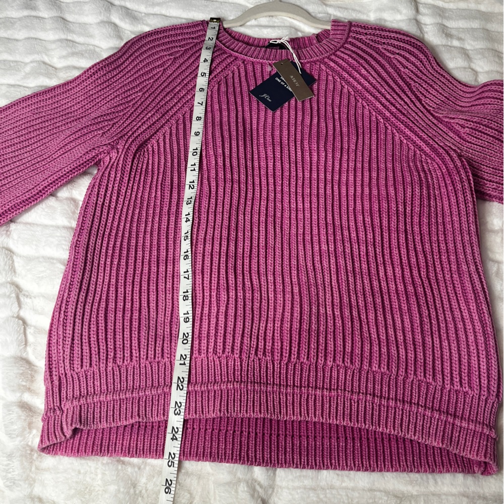 NWT J. Crew Women  Pink Washed Crew Neck Coastal Ribbed Cable Knit Sweater SZ XL - Picture 9 of 10